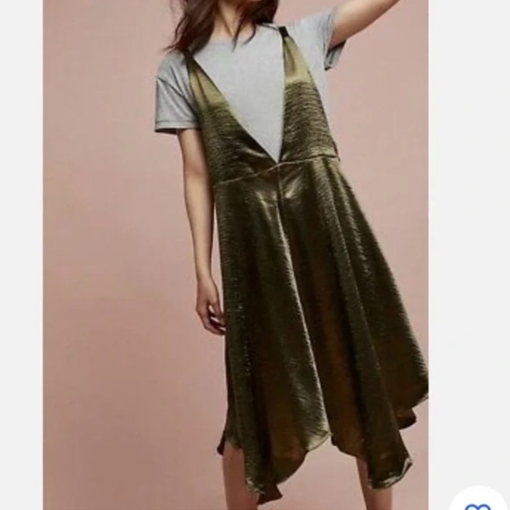NWOT ANTHROPOLOGIE Maeve Satin Slip T-Shirt Midi Dress Size S